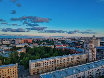 High angle view of townscape against sky