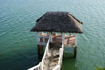 High angle view of roof by sea