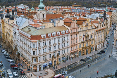 High angle view of buildings in city