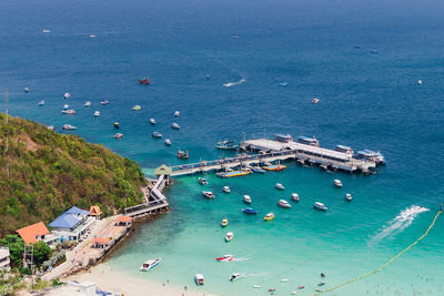 High angle view of boats in sea