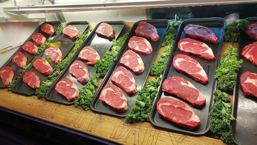 High angle view of various food