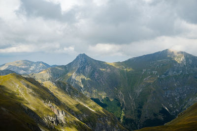 Scenic view of mountains against sky in montemonaco, marche italy