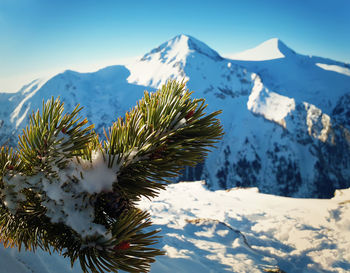 Scenic view of snowcapped mountains against sky
