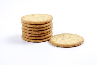 Close-up of stack against white background