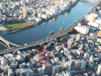 High angle view of bridge over river in city