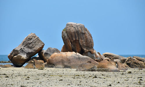 Scenic view of rock formations against blue sky