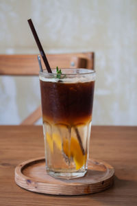 Close-up of beer in glass on table