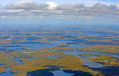 High angle view of lake against sky