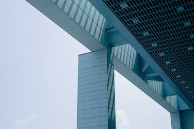 Low angle view of modern building against clear sky