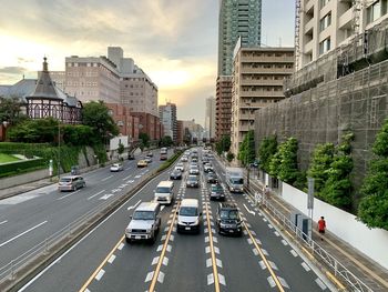 High angle view of traffic on city street