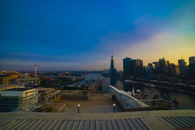 Cityscape against sky during sunset