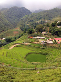 High angle view of green landscape