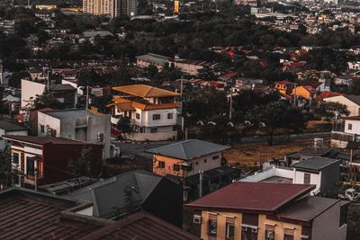 High angle view of buildings in city