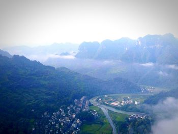 High angle view of mountain range