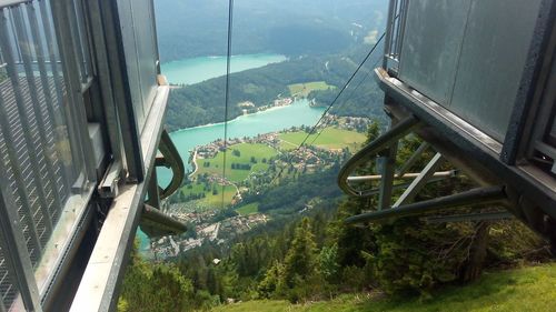 Scenic view of landscape seen through window