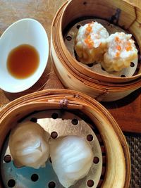 High angle view of food in bowl on table