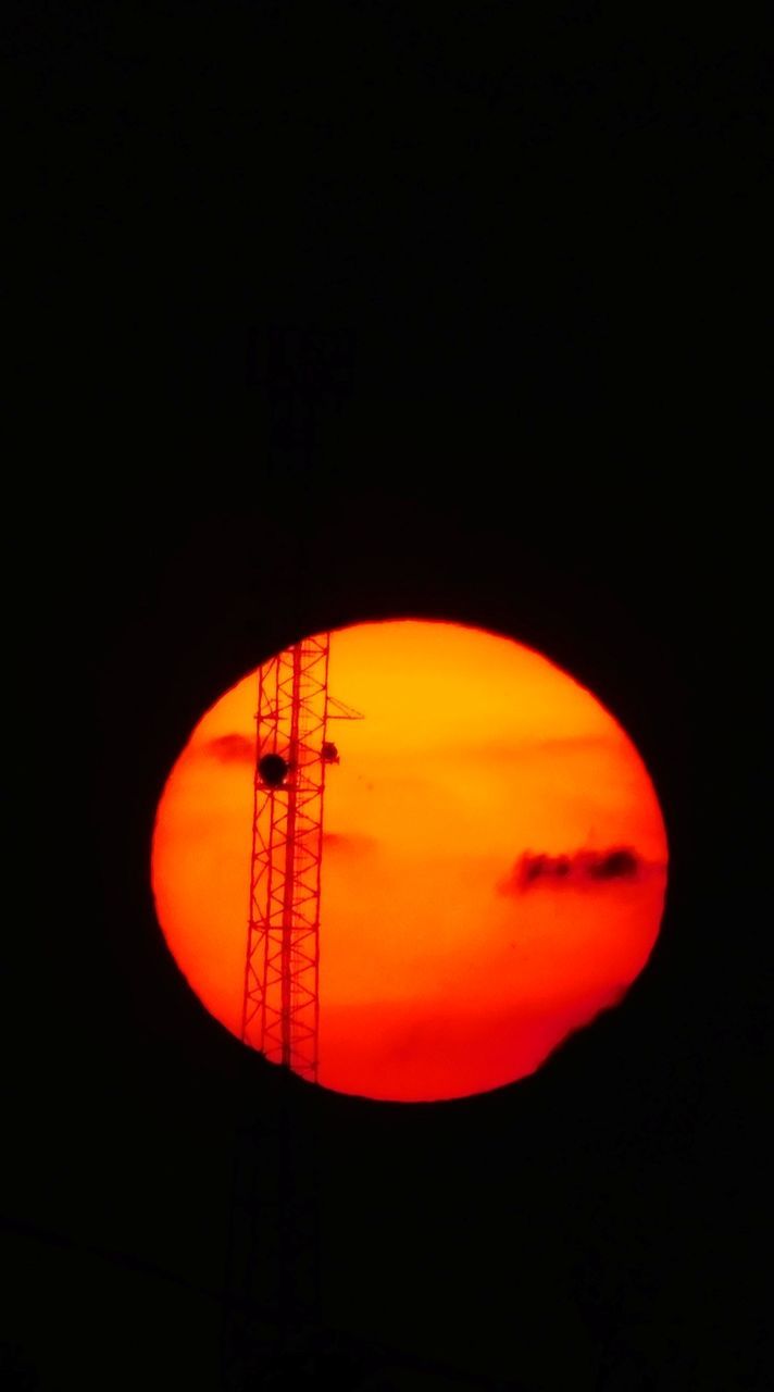 orange color, sky, yellow, light, no people, red, darkness, geometric shape, nature, circle, sun, sunset, technology, lighting, copy space, beauty in nature, outdoors, shape, reflection, silhouette