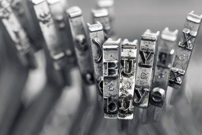 High angle view of padlocks