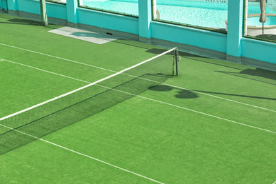 High angle view of empty tennis court