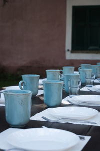 Empty tea cup on table in restaurant