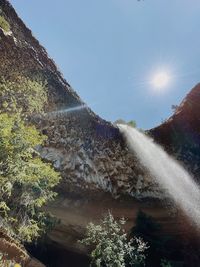 Scenic view of waterfall against sky