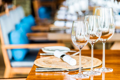 Close-up of wine in glass on table at restaurant