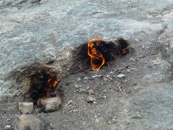 High angle view of bonfire