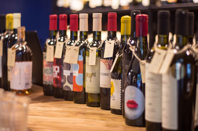 Row of bottles on shelf