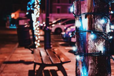 Close-up of illuminated lights on table