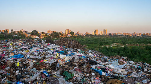 A garbage dump area against townscape