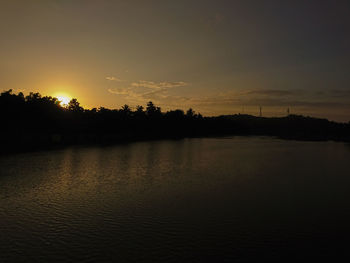 Scenic view of lake against sky during sunset