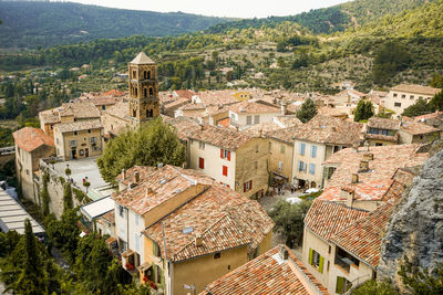 High angle view of townscape and buildings in town