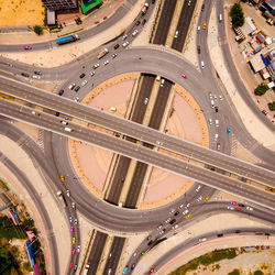 Directly above shot of multiple lane highway in city