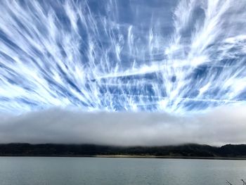 Scenic view of sea against cloudy sky