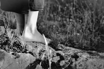 Low section of person standing on rock