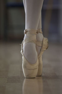 Low section of person standing on hardwood floor