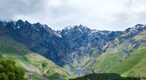 Georgian snowy mountains in the clouds