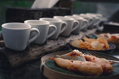 Close-up of breakfast served on table