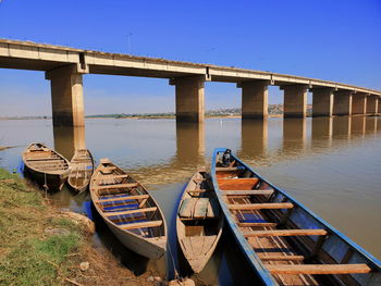 Bridge over river against clear blue sky