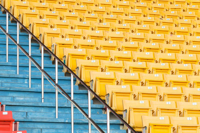 High angle view of seats at stadium