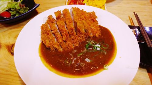 Close-up of served food in plate