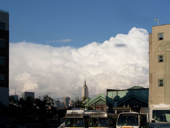 Buildings against cloudy sky