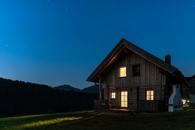 Low angle view of house against clear blue sky