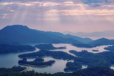 High angle view of mountain range against sky