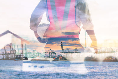 Man working in boat at sea