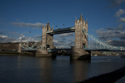 View of bridge over river against cloudy sky