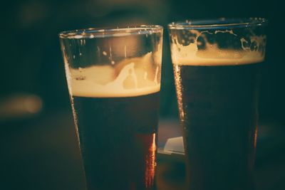 Close-up of beer in glass