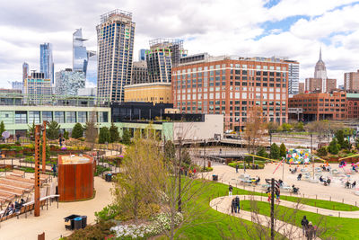High angle view of buildings in city