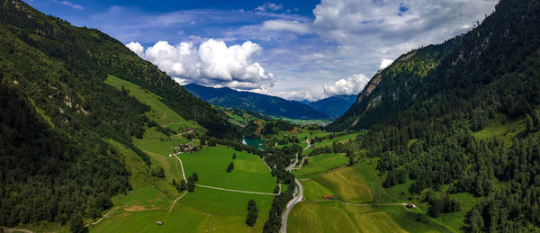 Panoramic view of landscape and mountains against sky