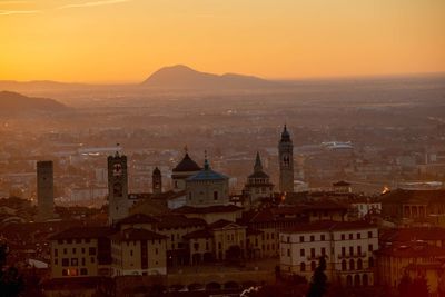 Bergamo alta skyline at dawn